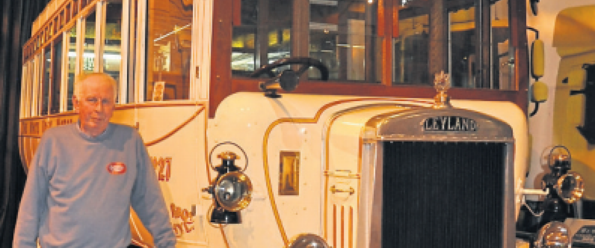 Keith Moyes with the Museum's 1923 Leyland SG7 Bus.